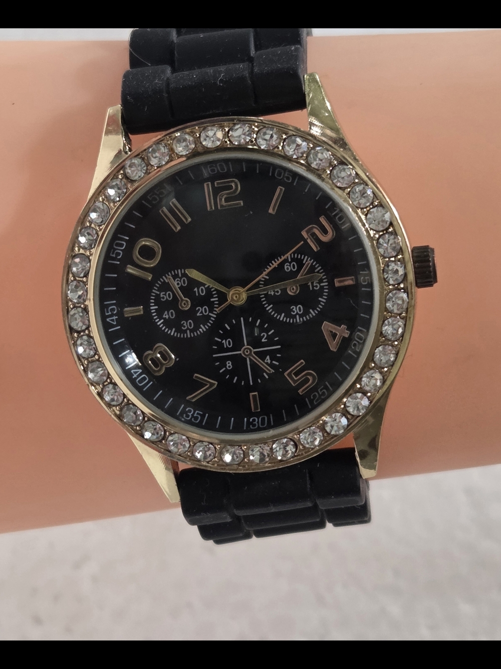 Darci Rhinestone Bezel Black Dial Watch